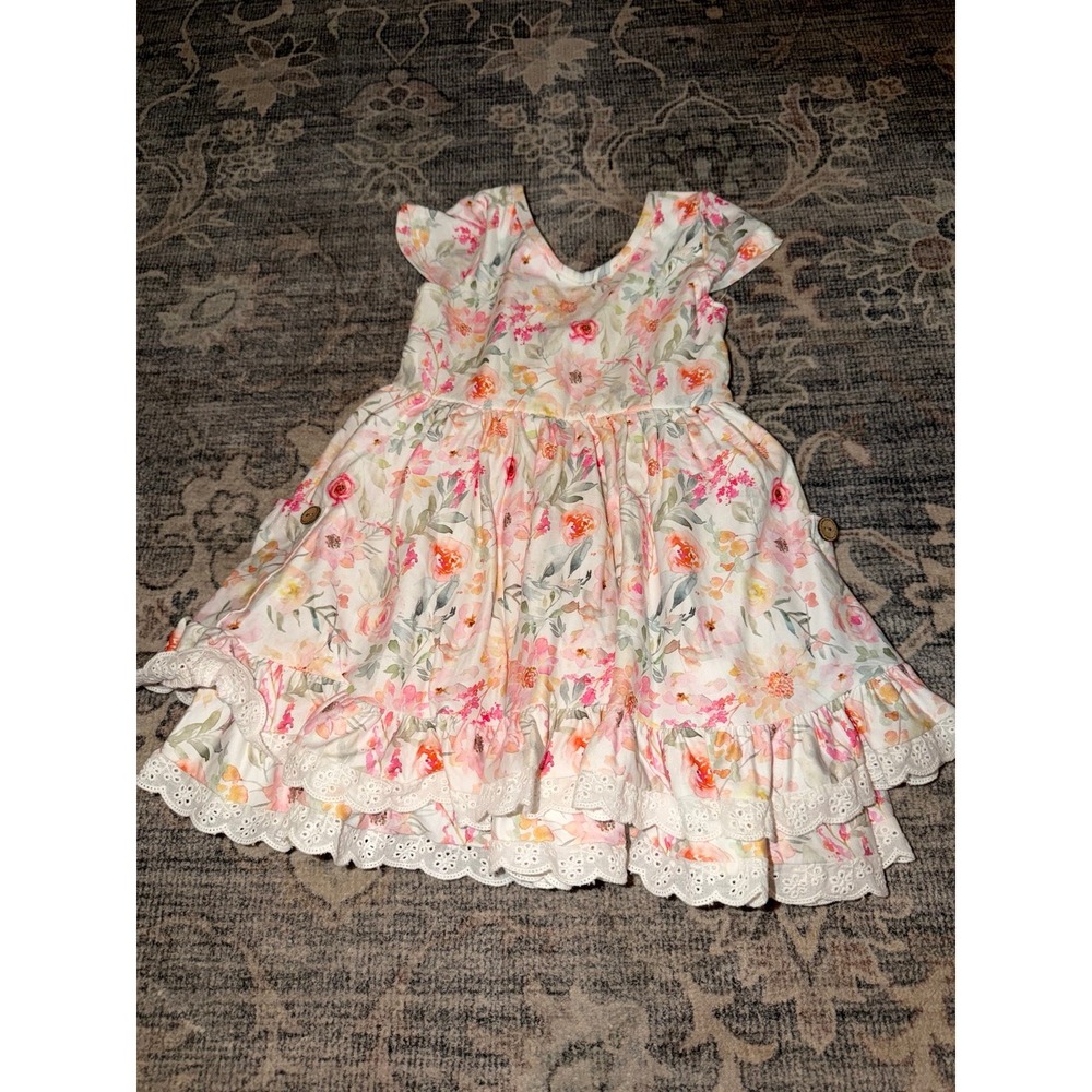 Cheeky Plum Toddler Girls Floral Dress Eyelet Lace